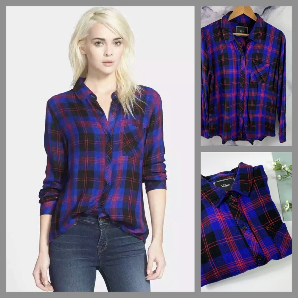Rails Blue Red Plaid Flannel Top Shirt Size M